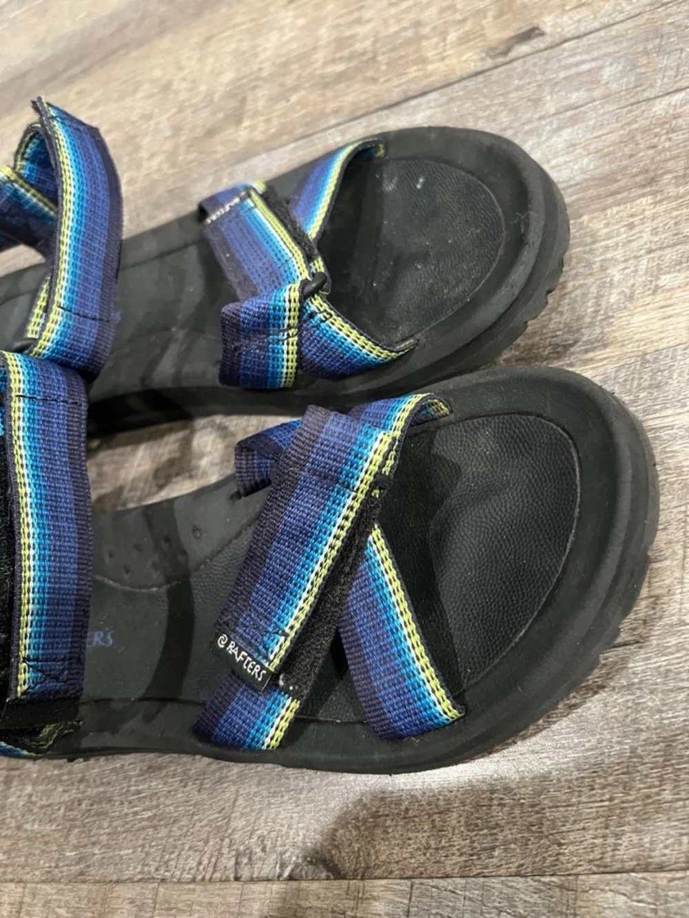 Kids Blue Striped Outdoor Sandals with Cushioned Black Sole